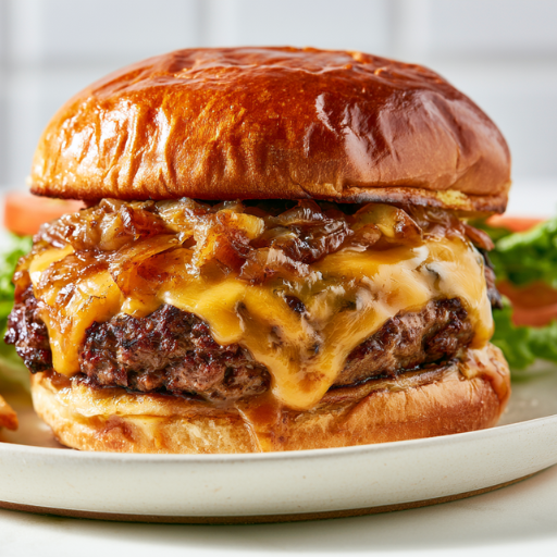 Burger Maison au Cheddar Fondu et Oignons Confits