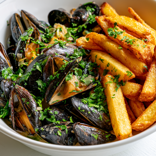 Moules marinières à la crème et frites fraîches