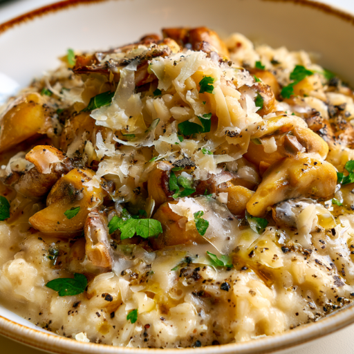 Risotto crémeux aux champignons et huile de truffe